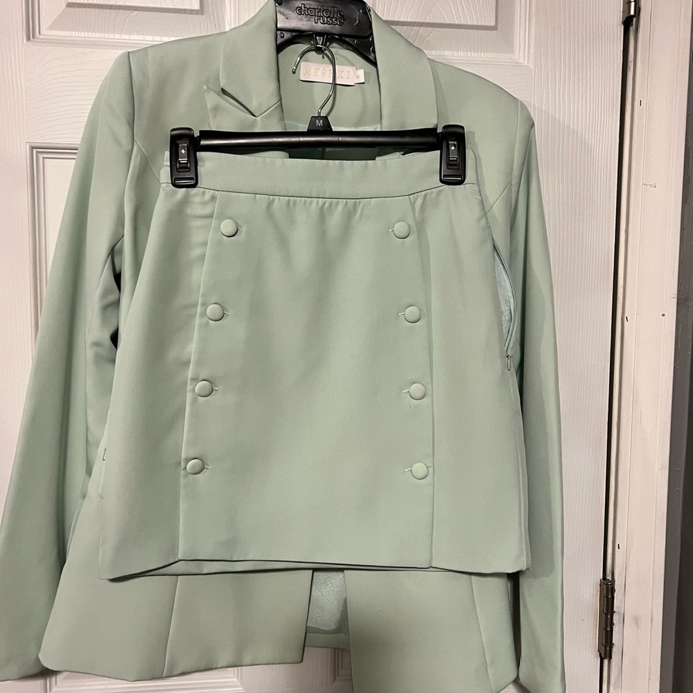 Meshki pistachio jacket and skirt set